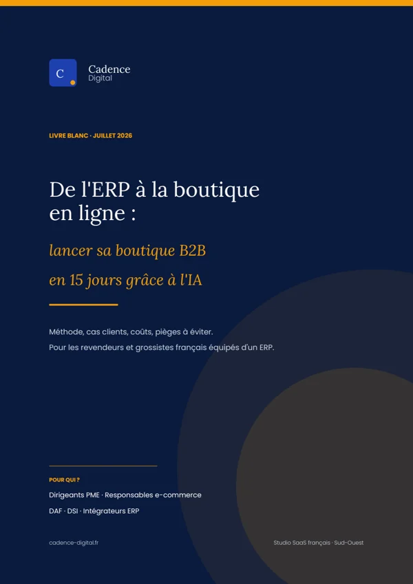 Couverture du livre blanc : De l'ERP à la boutique en ligne : lancer sa boutique B2B en 15 jours grâce à l'IA